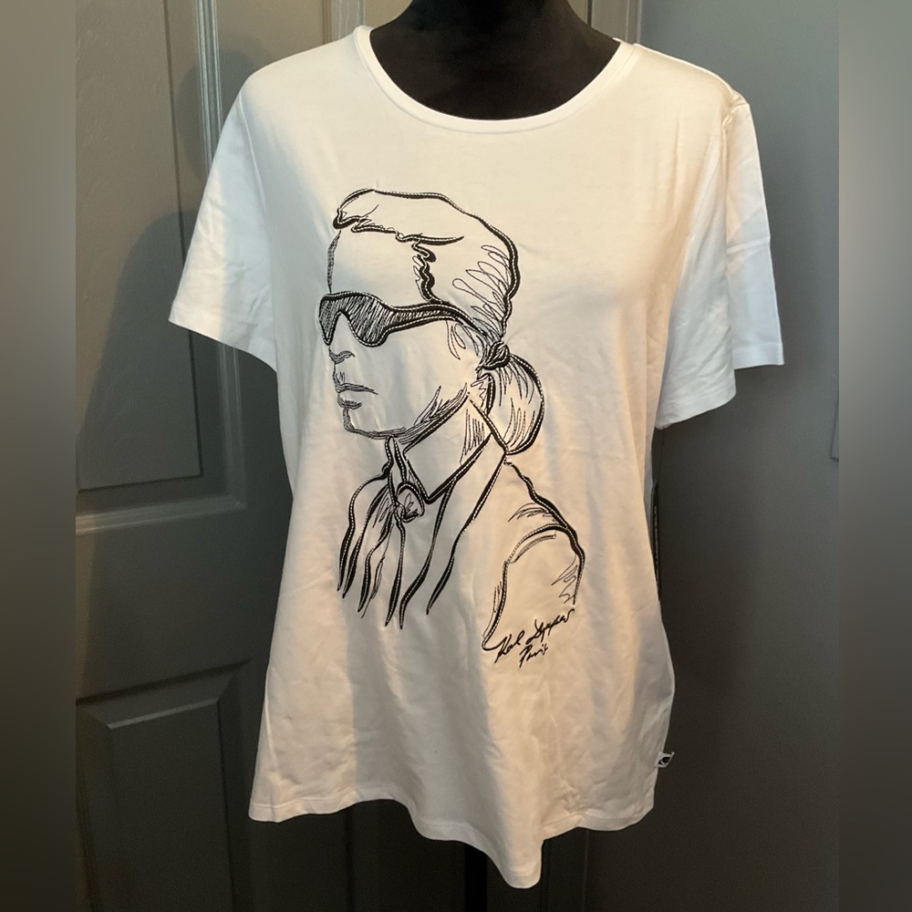 Karl Lagerfeld large white tshirt with man sewn on front - Picture 2 of 8